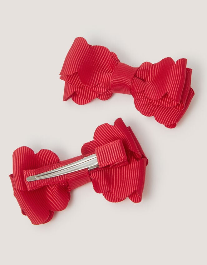 2-Pack School Scallop Bow Hair Clips, Red (RED), large