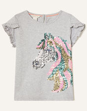Sequin Horse T-Shirt in Organic Cotton, Grey (GREY), large