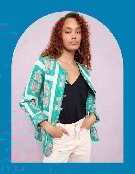 East Ula Print Quilted Jacket, Green (GREEN), large