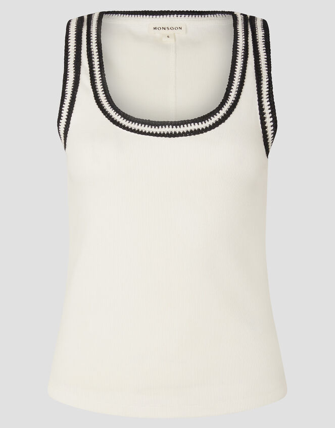 Tate Crochet Trim Tank Top, Ivory (IVORY), large