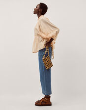 Jemima Embroidered Gingham Blouse, Orange (PEACH), large