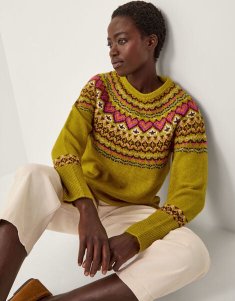 Floy Fair Isle Jumper, Green (OLIVE), large