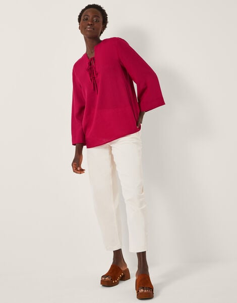 Mischa Tie Front Tunic Top, Red (RED), large