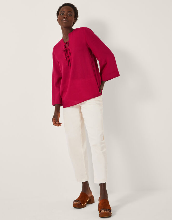 Mischa Tie Front Tunic Top, Red (RED), large