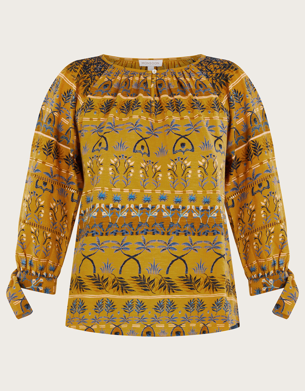 All Over Leaf Print Smock Jersey Top Yellow Blouses Shirts Monsoon Global