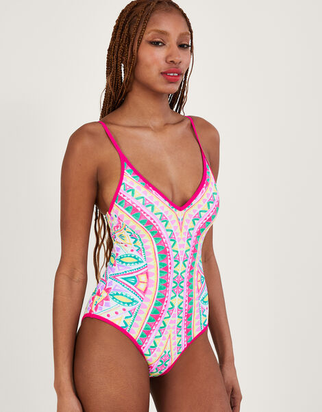Mosaic Print Swimsuit with Recycled Polyester Pink, Pink (PINK), large
