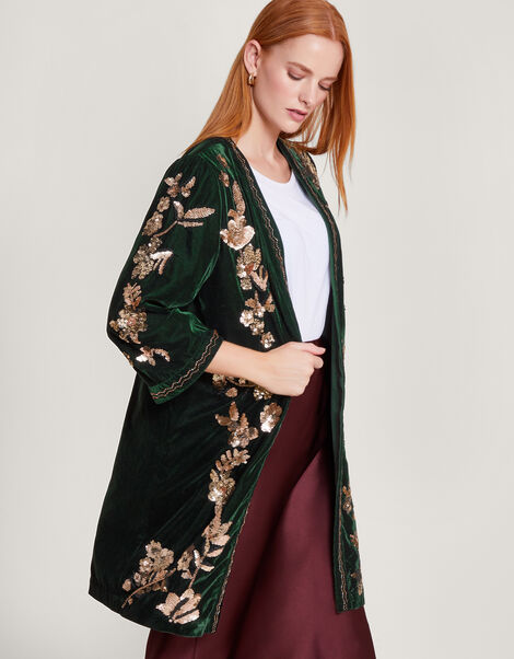 Kiara Velvet Kimono, Green (GREEN), large