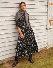 Embellished Floral Midi Dress, Black (BLACK), large