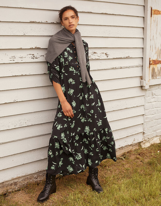 Embellished Floral Midi Dress, Black (BLACK), large