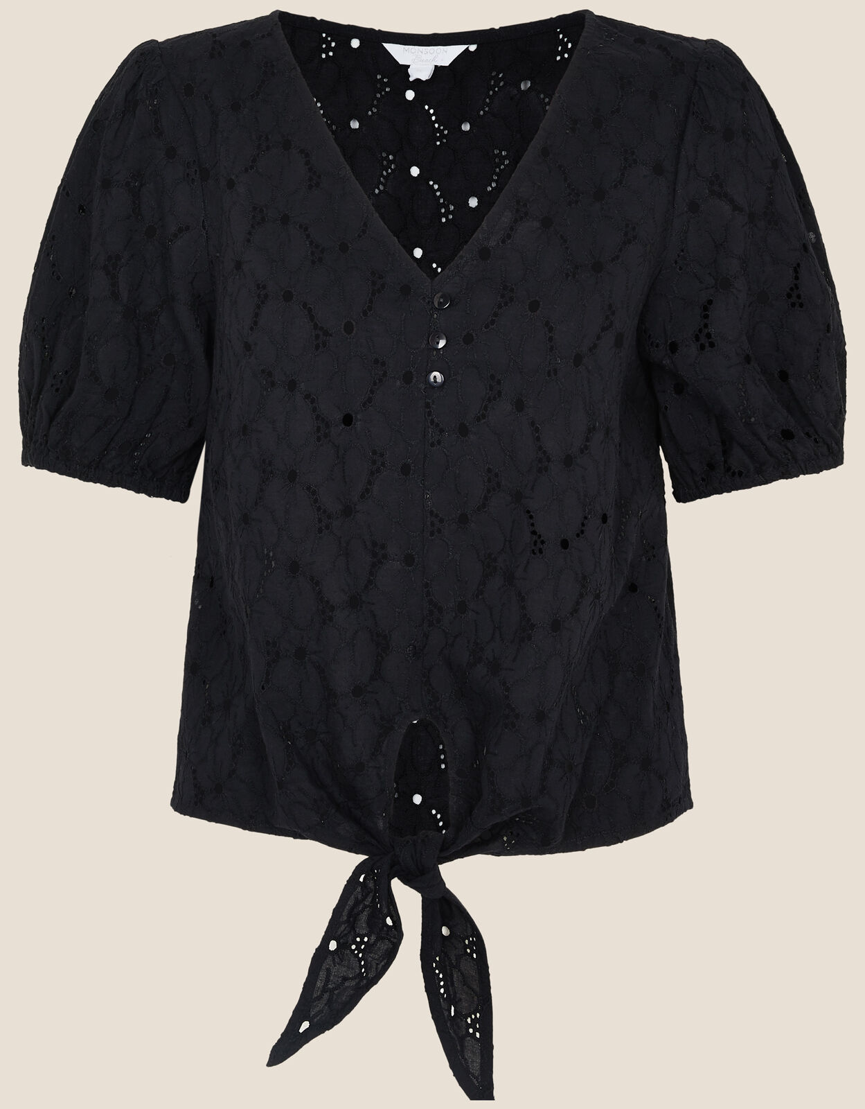 Tie Front Broderie Top Black | Tops \u0026 T 