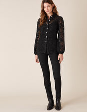Francesca Floral Lace Shirt, Black (BLACK), large