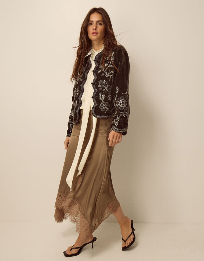 Julia Embellished Velvet Jacket, Brown (CHOCOLATE), large