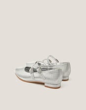 Metallic Double Strap Flats, Silver (SILVER), large