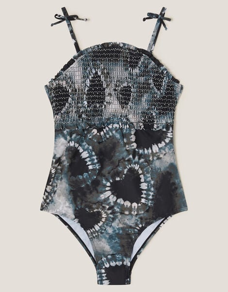 Tie-Dye Heart Smocked Swimsuit, Black (BLACK), large