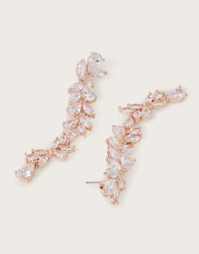 Diamante Leaf Drop Earrings, , large