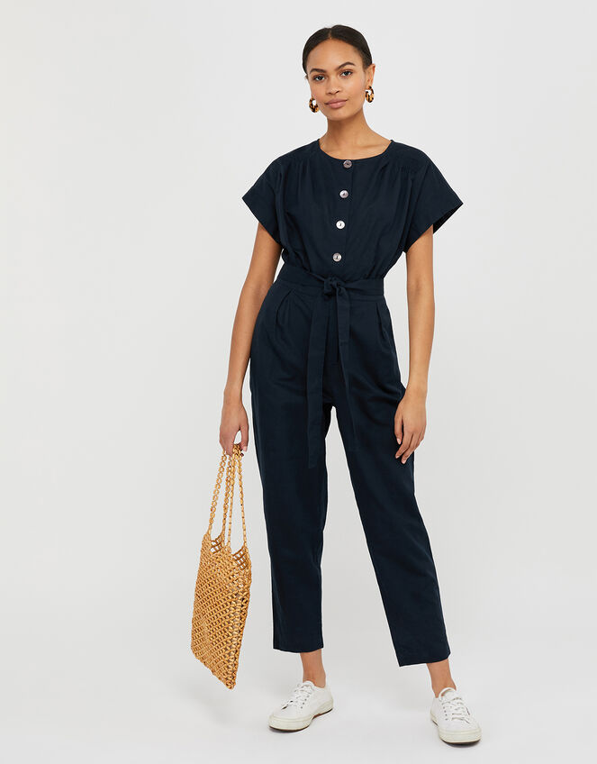 Vanessa Jumpsuit in Linen and Organic Cotton, Blue (NAVY), large