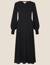Square Neck Pleated Dress, Black (BLACK), large