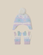 Frozen Friends Trapper Hat & Gloves Set, Blue (BLUE), large