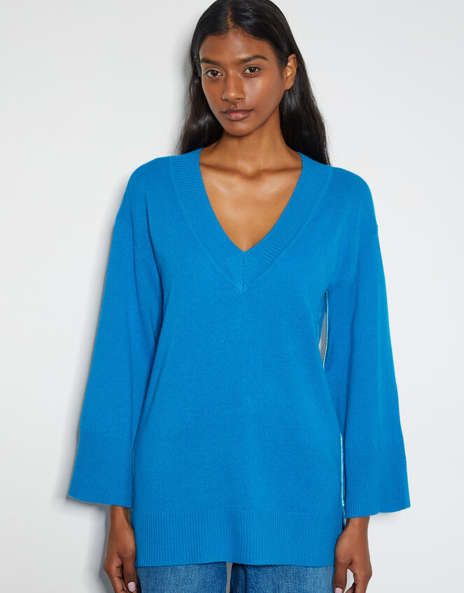 Cree V-Neck Cashmere Jumper, Blue (BLUE), large