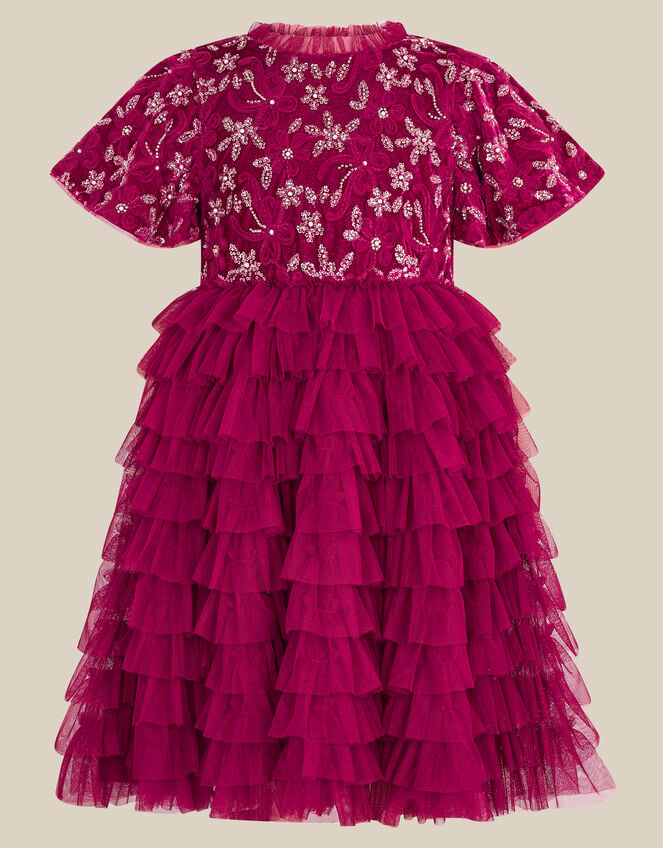 Shikha Bead Embellished Ruffle Party Dress, Purple (RASPBERRY), large