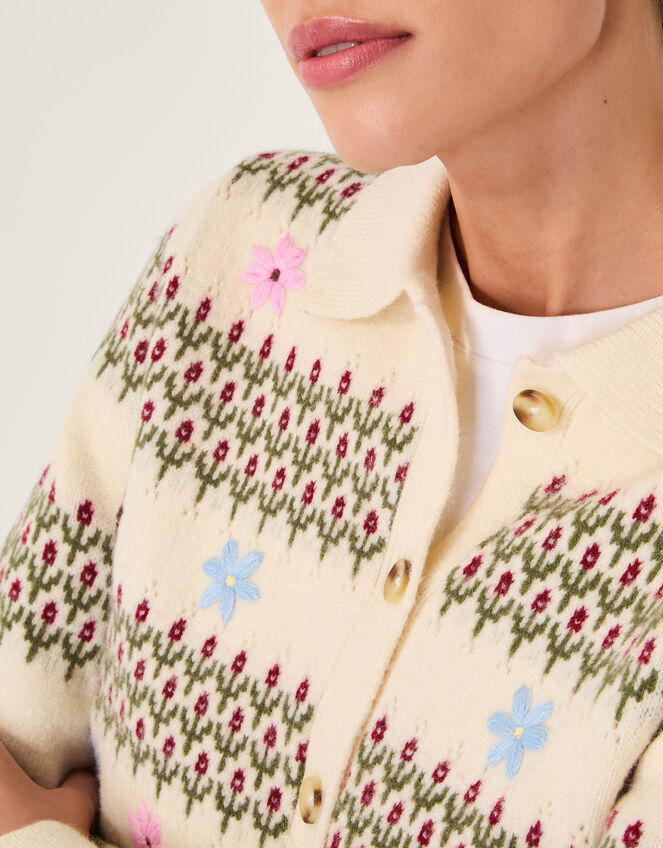 Ella Floral Knitted Cardigan, Ivory (IVORY), large