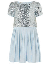 Sequin Top and Pleated Dress 2-in-1 Set, Silver (SILVER), large