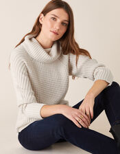 Caitlyn Cowl Neck Stitchy Jumper, Ivory (IVORY), large