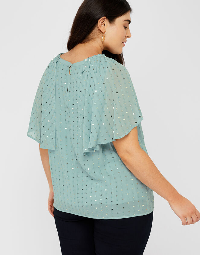 Dottie Sequin Cape Sleeve Top, Blue (BLUE), large