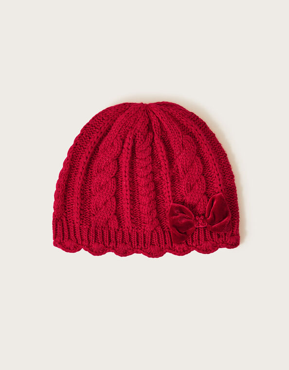 Velvet Bow Beanie Hat, Red (RED), large