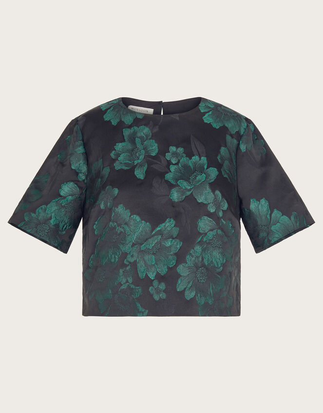 Julie Jacquard Short Sleeve Crop Top, Green (GREEN), large