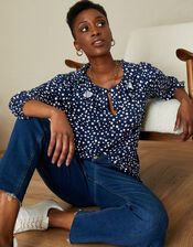 Frill Collar Jersey Top, Blue (NAVY), large