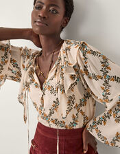 Cheryl Diamond Floral Print Blouse, Ivory (IVORY), large