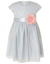 Baby Sequin Flower Corsage Dress, Blue (PALE BLUE), large