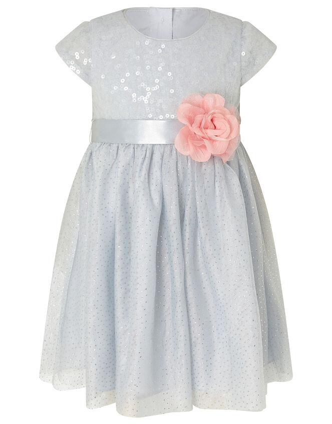 Baby Sequin Flower Corsage Dress, Blue (PALE BLUE), large