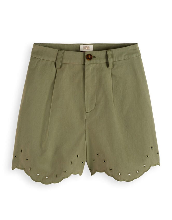 Scotch and Soda High Rise Broderie Shorts, Green (GREEN), large