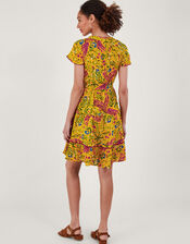 Floral and Palm Print Dress, Yellow (YELLOW), large