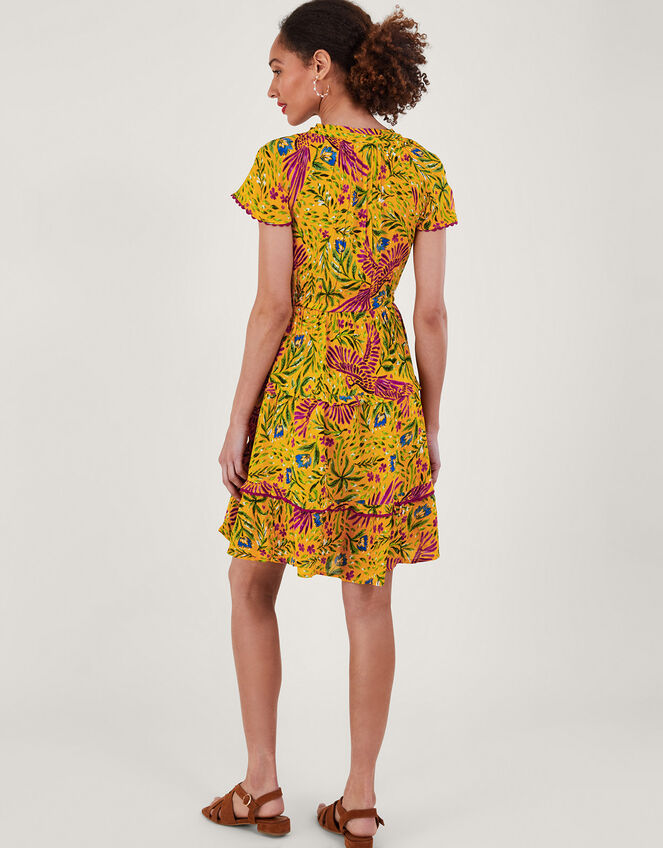Floral and Palm Print Dress, Yellow (YELLOW), large