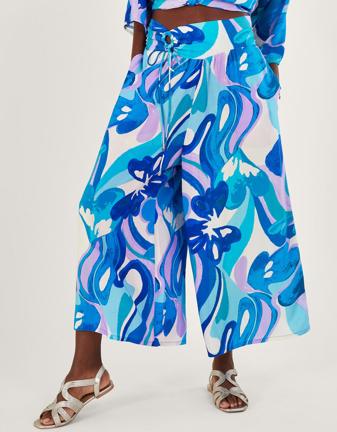 Swirl Print Cropped Trousers in LENZING™ ECOVERO™, Blue (BLUE), large