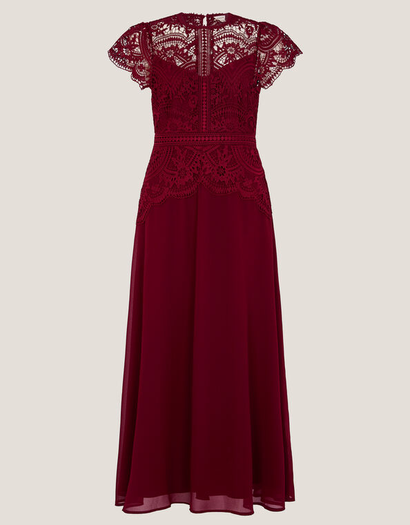 Monica Lace Midi Bridesmaid Dress, Red (BURGUNDY), large