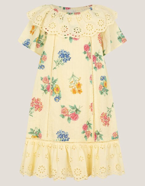 Sasha Floral Broderie Dress, Yellow (YELLOW), large