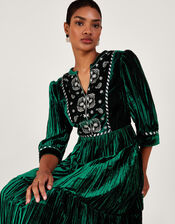 Penny Paisley Embroidered Dress, Green (GREEN), large