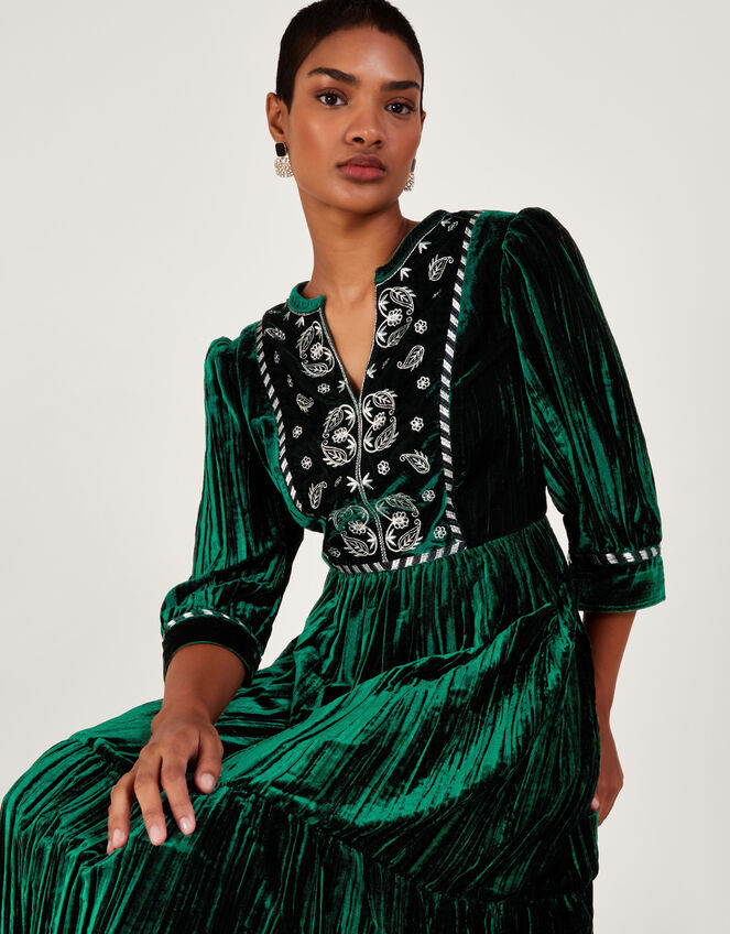 Penny Paisley Embroidered Dress, Green (GREEN), large