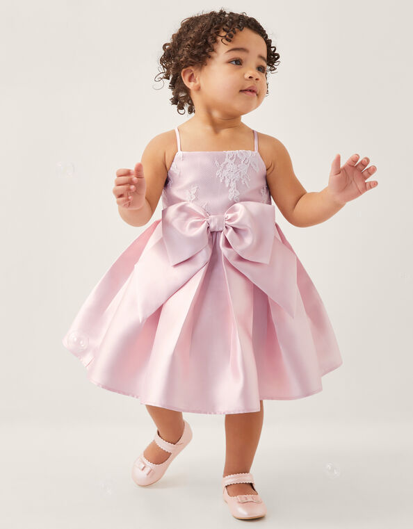 Baby Juniper Satin Lace Bow Bridesmaid Dress, Pink (PINK), large