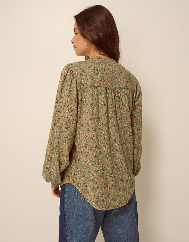 Deena Ditsy Floral Jersey Blouse, Green (GREEN), large