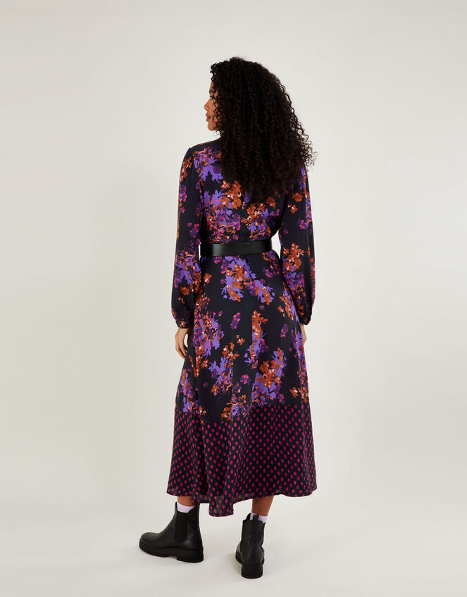 Kiera Floral Print Dress in Sustainable Viscose, Purple (PURPLE), large