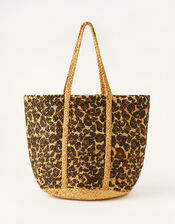 Animal Print Jute Shopper Bag, , large