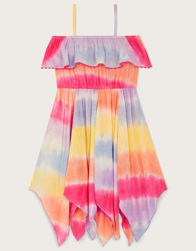 Tie Dye Frill Hanky Hem Dress, Multi (MULTI), large