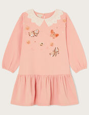 Butterfly Collar Sweat Dress, Pink (DUSKY PINK), large