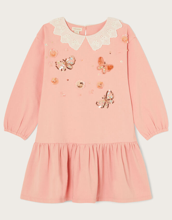 Butterfly Collar Sweat Dress, Pink (DUSKY PINK), large
