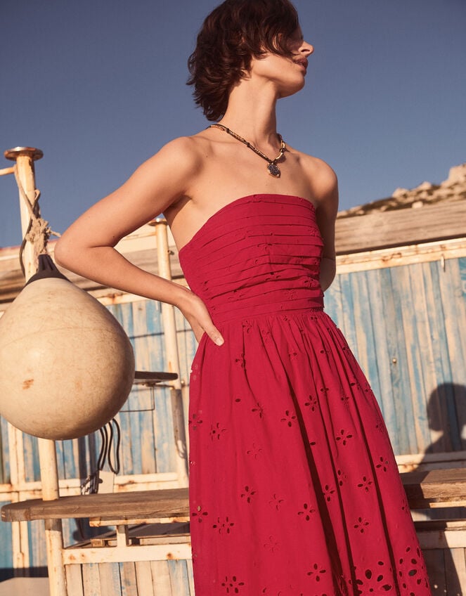 Etta Broderie Midi Dress, Red (RED), large